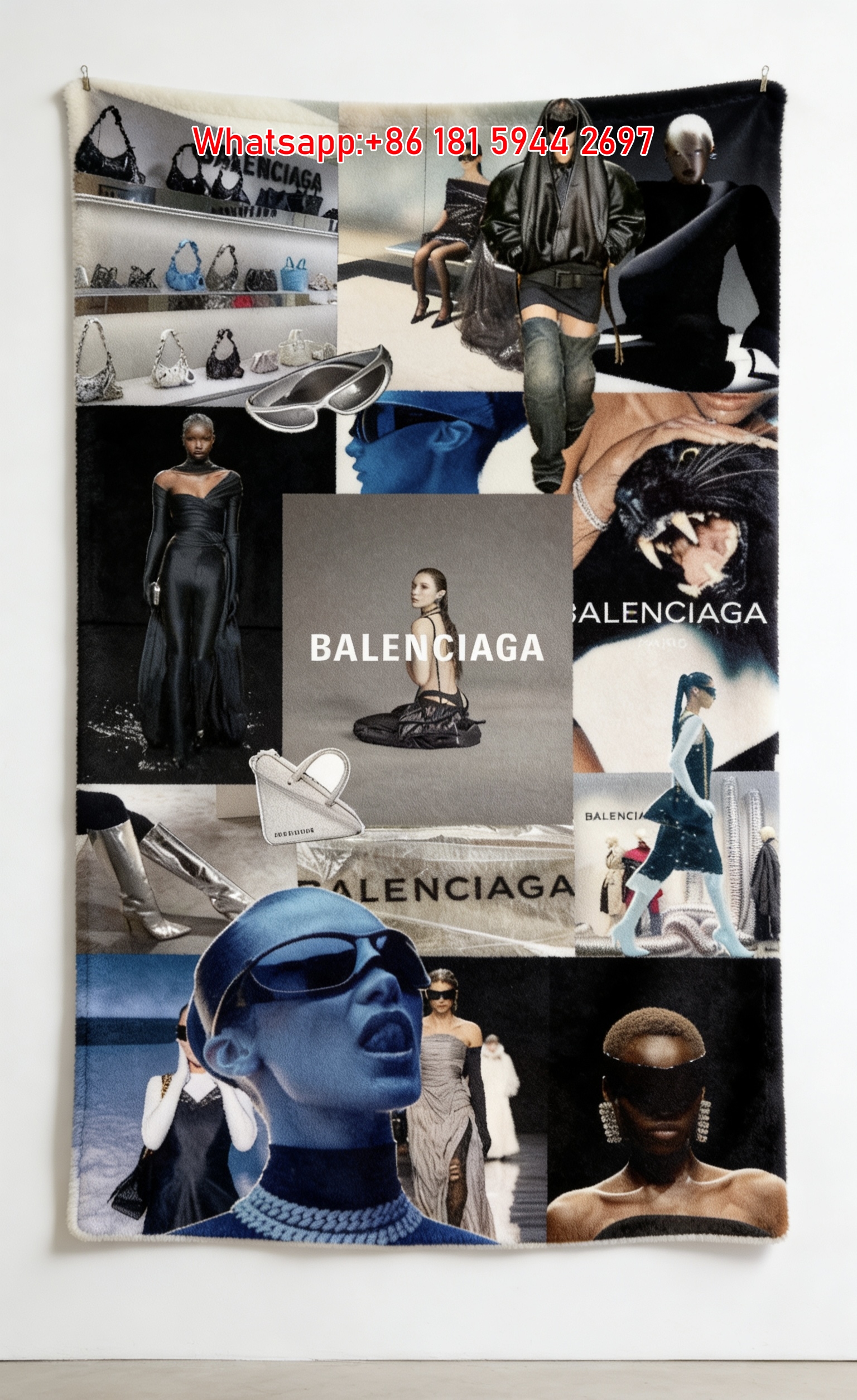 Balenciaga Collage Print Fleece Throw Blanket BA436